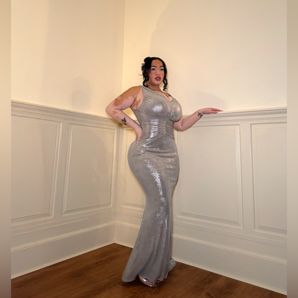 Elegant Silver Evening Gown